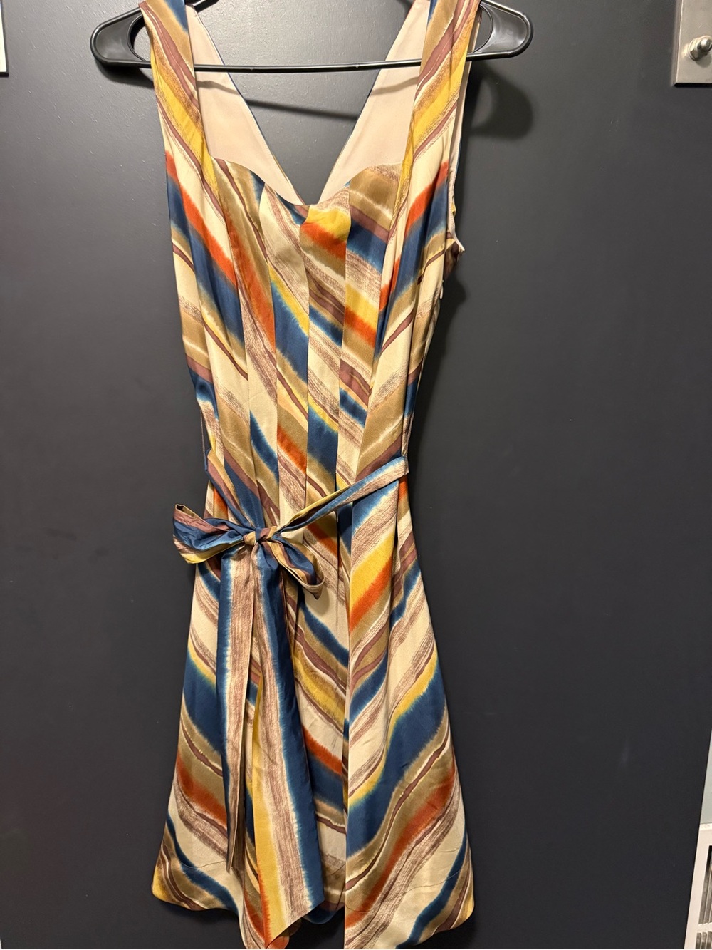 Classiques Entier Diagonal Stripe Mini Dress in Blue, Tan & Orange